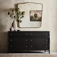 Briars Brown Suede Border Mantel Mirror by Jake Arnold 41"