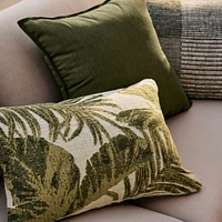 Jacquard Palm Leaf 22"x15" Juniper Green Outdoor Throw Pillow