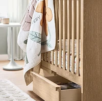 Mira Natural Oak Wood Convertible Baby Crib with Storage