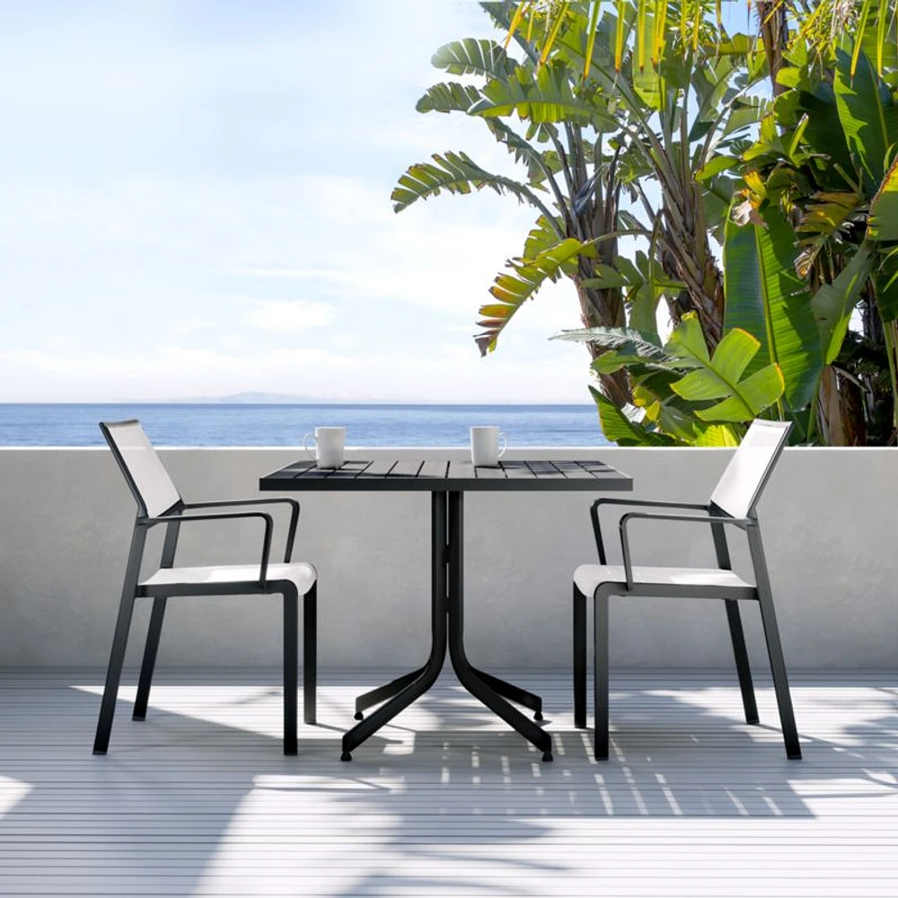 Lanai White Mesh Square Stackable Outdoor Dining Chair with Arms