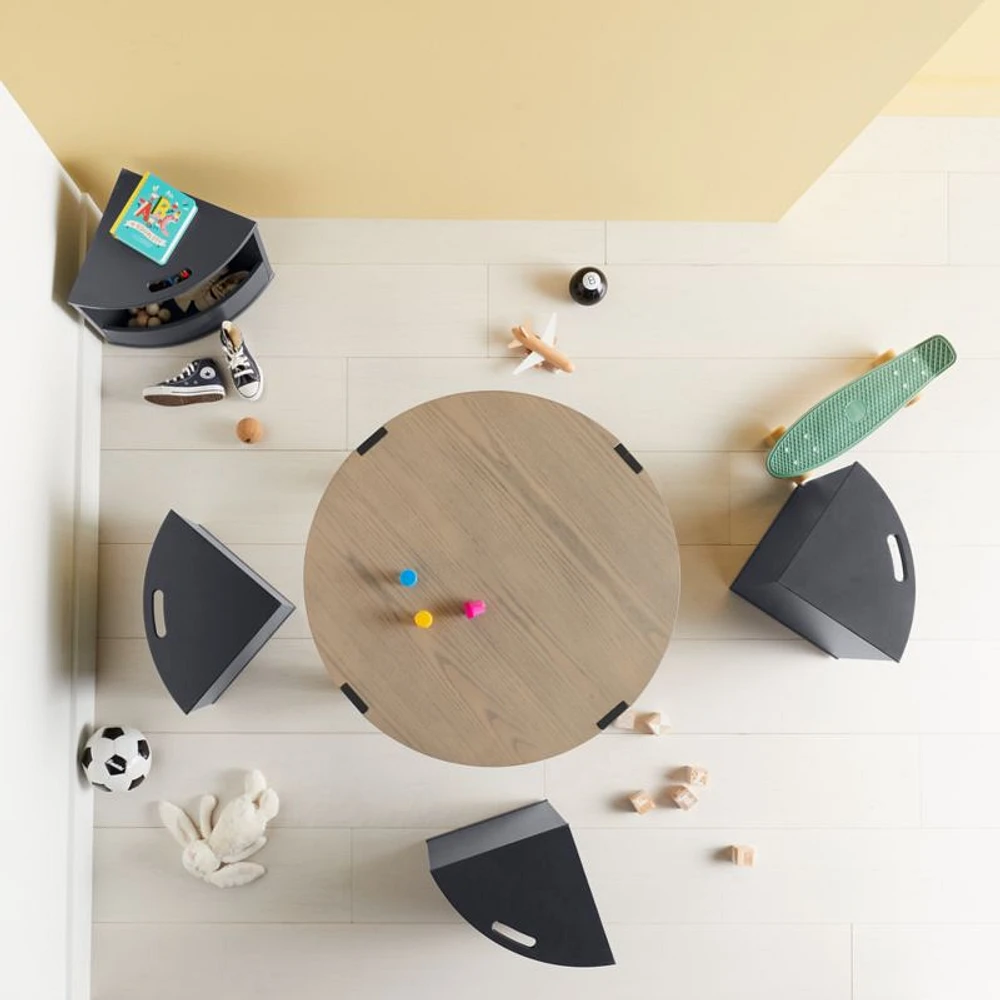 Nesting Charcoal and Grey Wood Kids Play Table, Chairs with Storage and Acrylic Mat Set