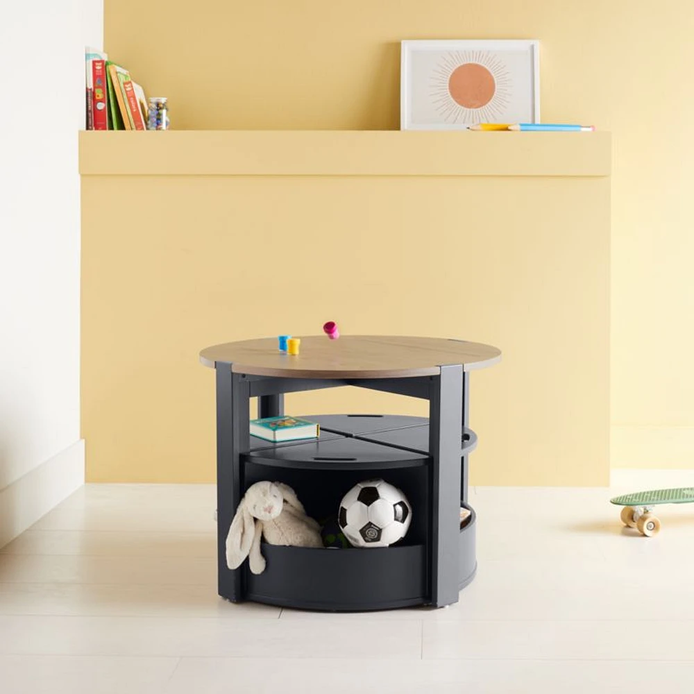 Nesting Charcoal and Grey Wood Kids Play Table, Chairs with Storage and Acrylic Mat Set