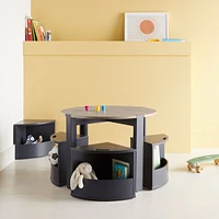 Nesting Charcoal and Grey Wood Kids Play Table, Chairs with Storage and Acrylic Mat Set
