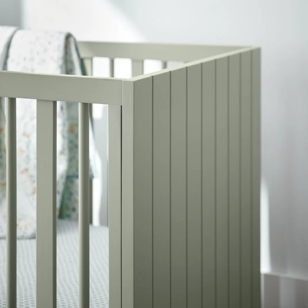 Finn Sage Green Wood Convertible Baby Crib with Toddler Bed Rail