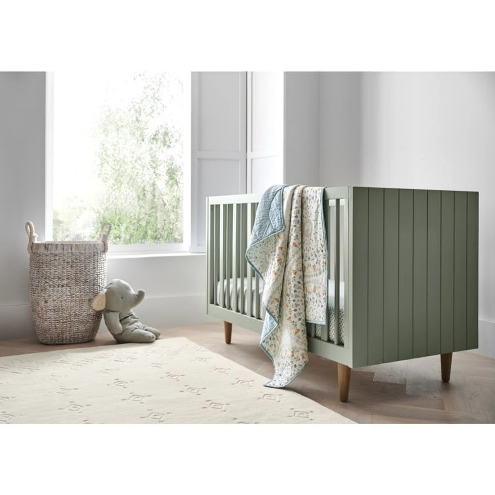 Finn Sage Green Wood Convertible Baby Crib with Toddler Bed Rail