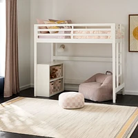 Ever Simple White Wood Kids Loft Bed with Left Ladder