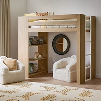 Grayson Natural Brown Oak Wood Kids Storage Loft Bed with Built-In Ladder
