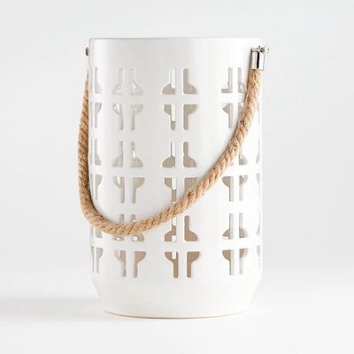 Calas White Ceramic Lantern 10.75"