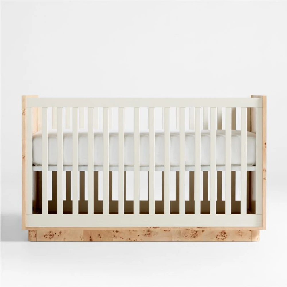 Calli Burlwood and Linen White Convertible Baby Crib