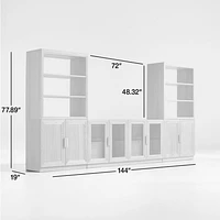 Calypso Natural Elm Wood 72" Storage Media Console with 2 Modular Wood-Door Bases and 2 Hutch Bookcases