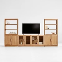 Calypso Natural Elm Wood 72" Storage Media Console with 2 Modular Wood-Door Bases and 2 Hutch Bookcases