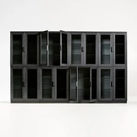 Calypso Black Elm Wood Modular Glass-Door Bookcase Hutches, Set of 8