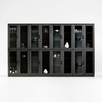 Calypso Black Elm Wood Modular Glass-Door Bookcase Hutches, Set of 8