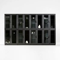 Calypso Black Elm Wood Modular Glass-Door Bookcase Hutches, Set of 8