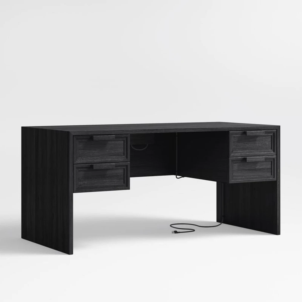 Calypso 64" Black Wood Desk with Outlets