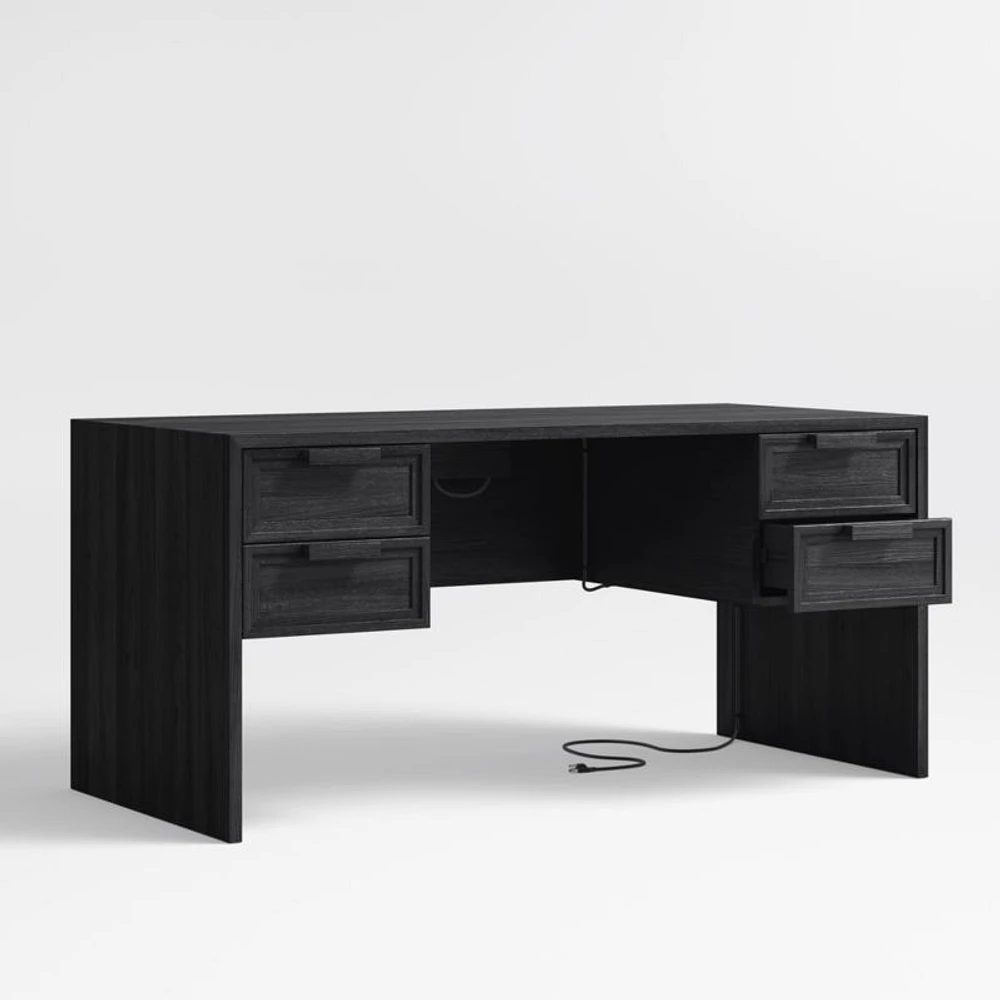 Calypso 64" Black Wood Desk with Outlets