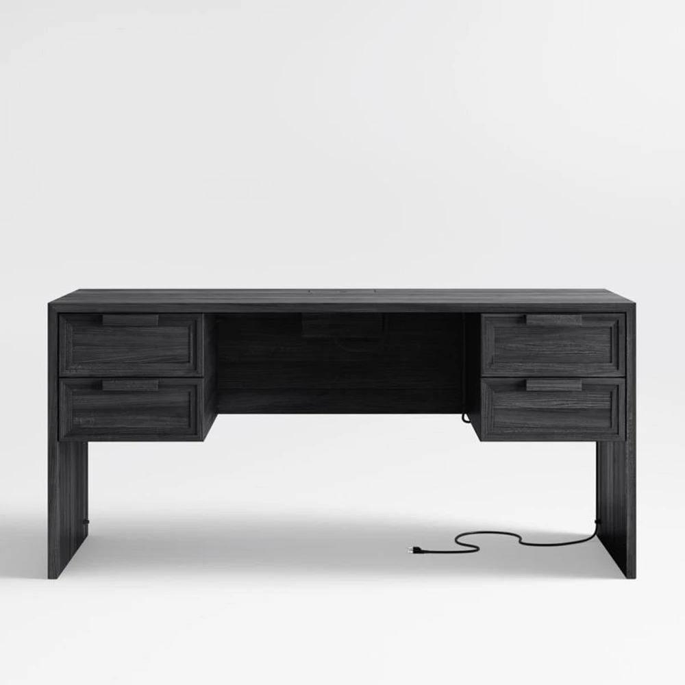 Calypso 64" Black Wood Desk with Outlets