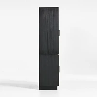 Calypso Black Elm Wood 72" Storage Media Console with 2 Modular Glass-Door Cabinet Bases and 2 Glass-Door Hutches