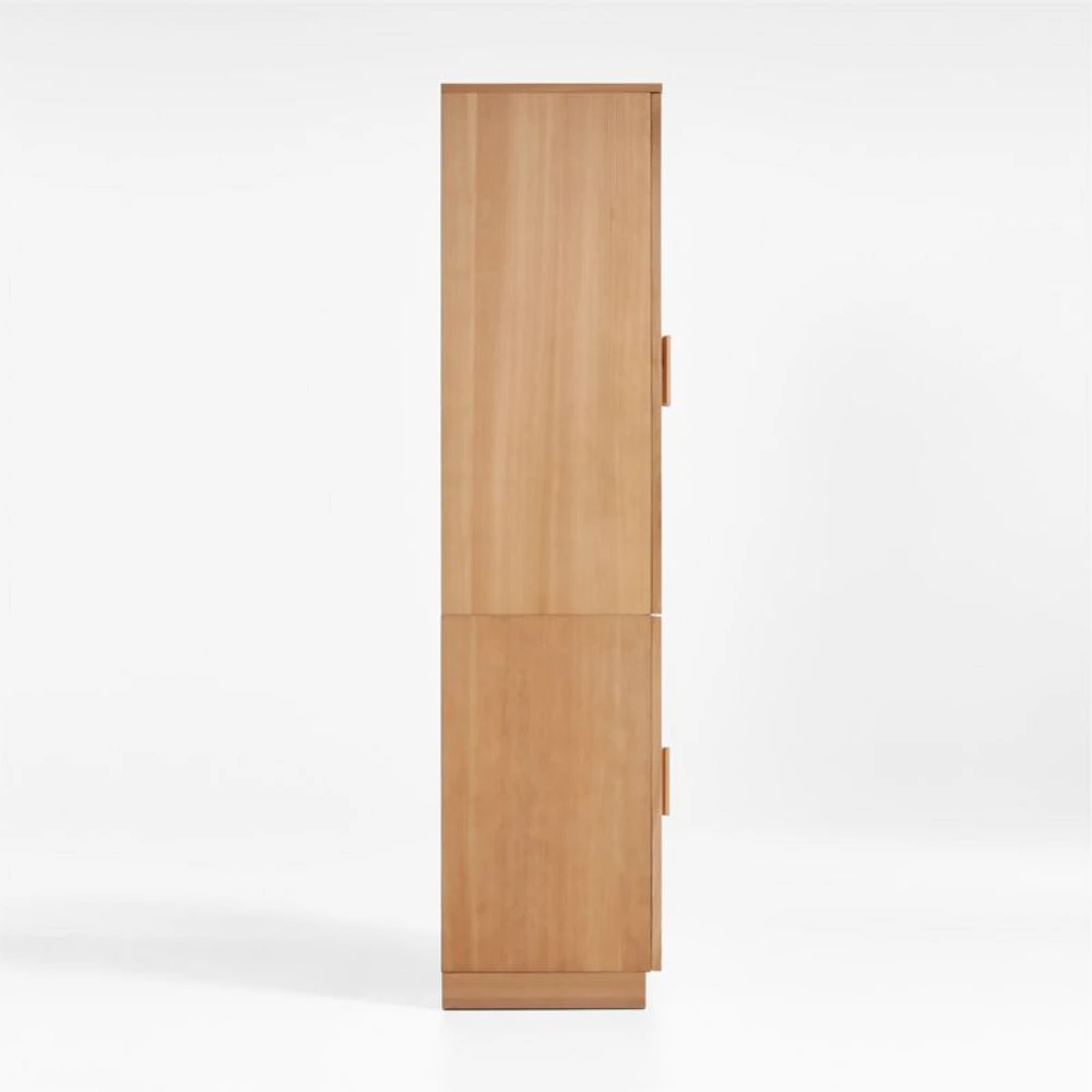 Calypso Natural Elm Wood 90" Storage Media Console with 2 Modular Glass-Door Cabinet Bases and 2 Glass-Door Hutches