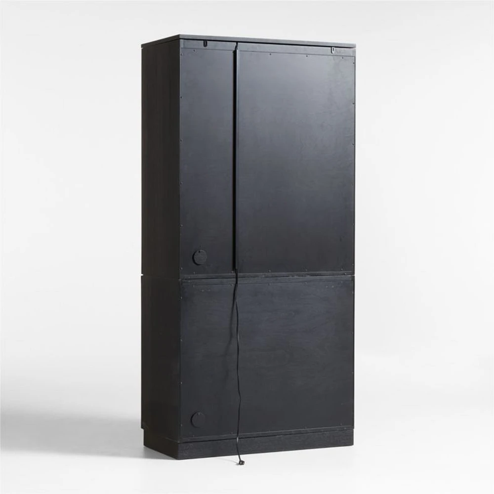 Calypso Black Elm Wood Bar Hutch Cabinet with Wood Door Base
