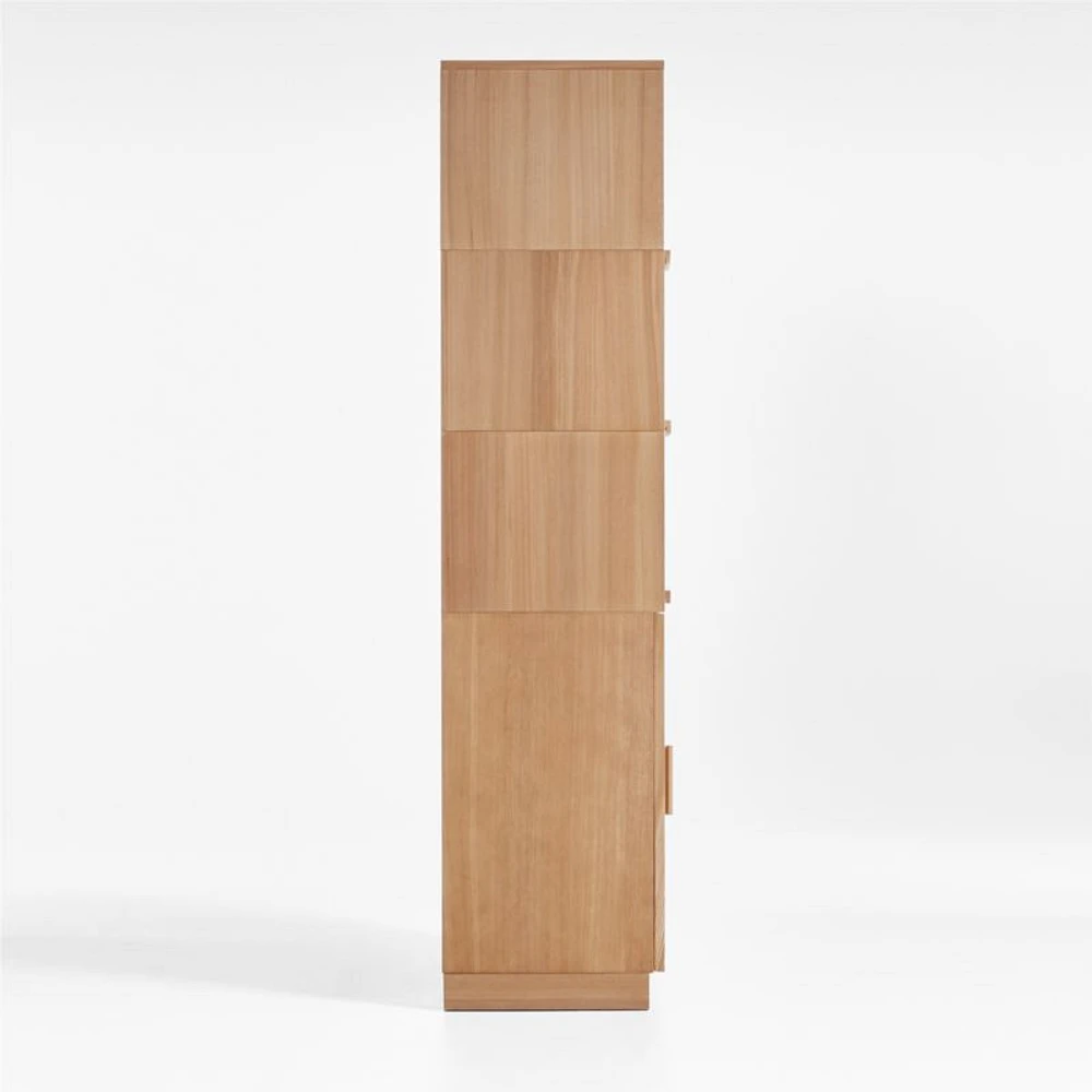 Calypso Natural Elm Wood Modular Storage Cabinet with Glass-Door Base and Glass Doors