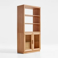 Calypso Natural Elm Wood Modular Glass-Door Base and Bookshelf Hutch