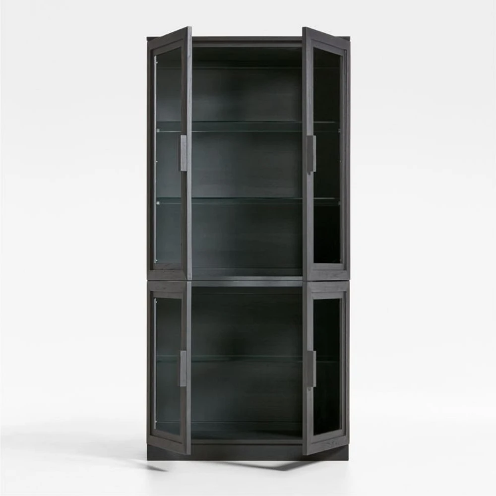 Calypso Black Modular Elm Wood Glass-Door Storage Bookcase Hutch and Base