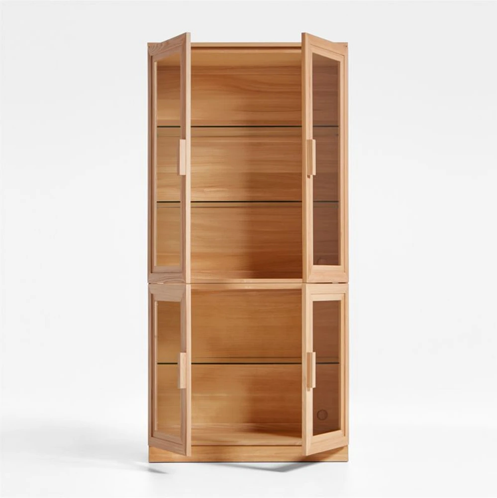 Calypso Natural Modular Elm Wood Glass-Door Storage Bookcase Hutch and Base