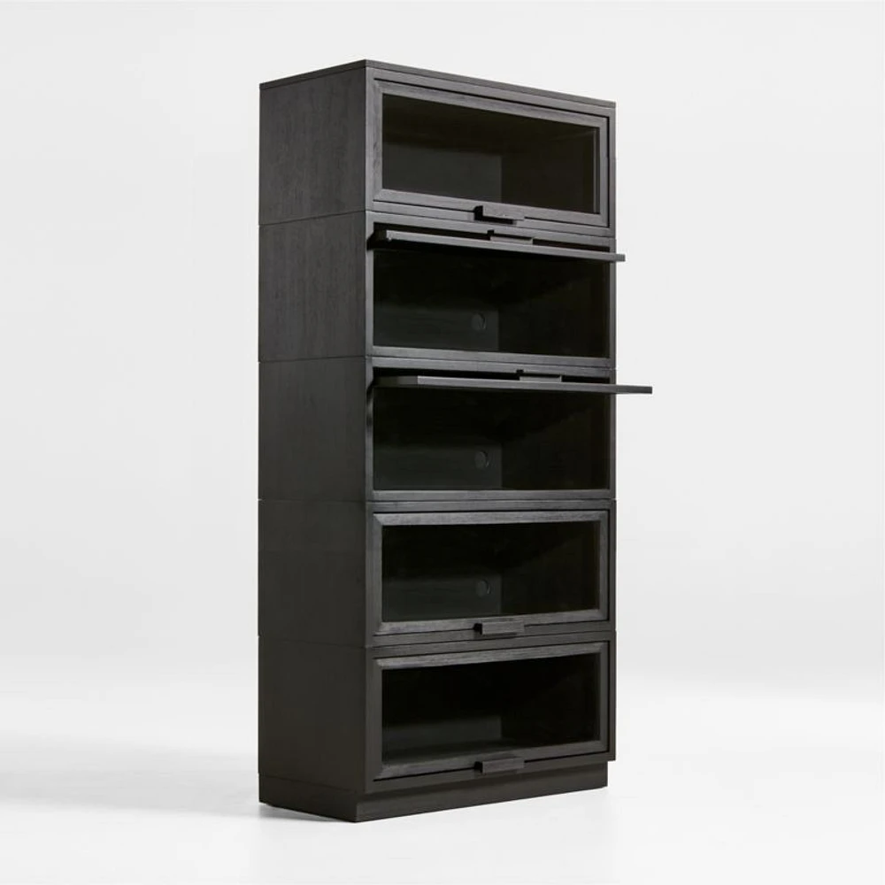 Calypso Black Elm Wood Single Glass-Door Modular Storage Components, Set of 5