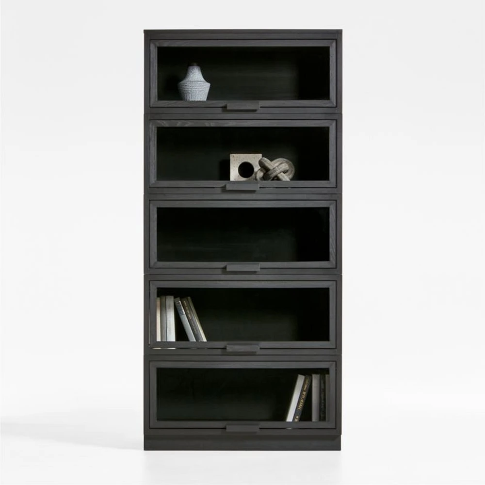 Calypso Black Elm Wood Single Glass-Door Modular Storage Components, Set of 5
