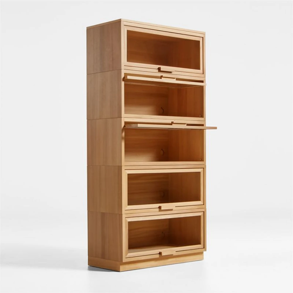 Calypso Natural Elm Wood Single Glass-Door Modular Storage Components, Set of 5
