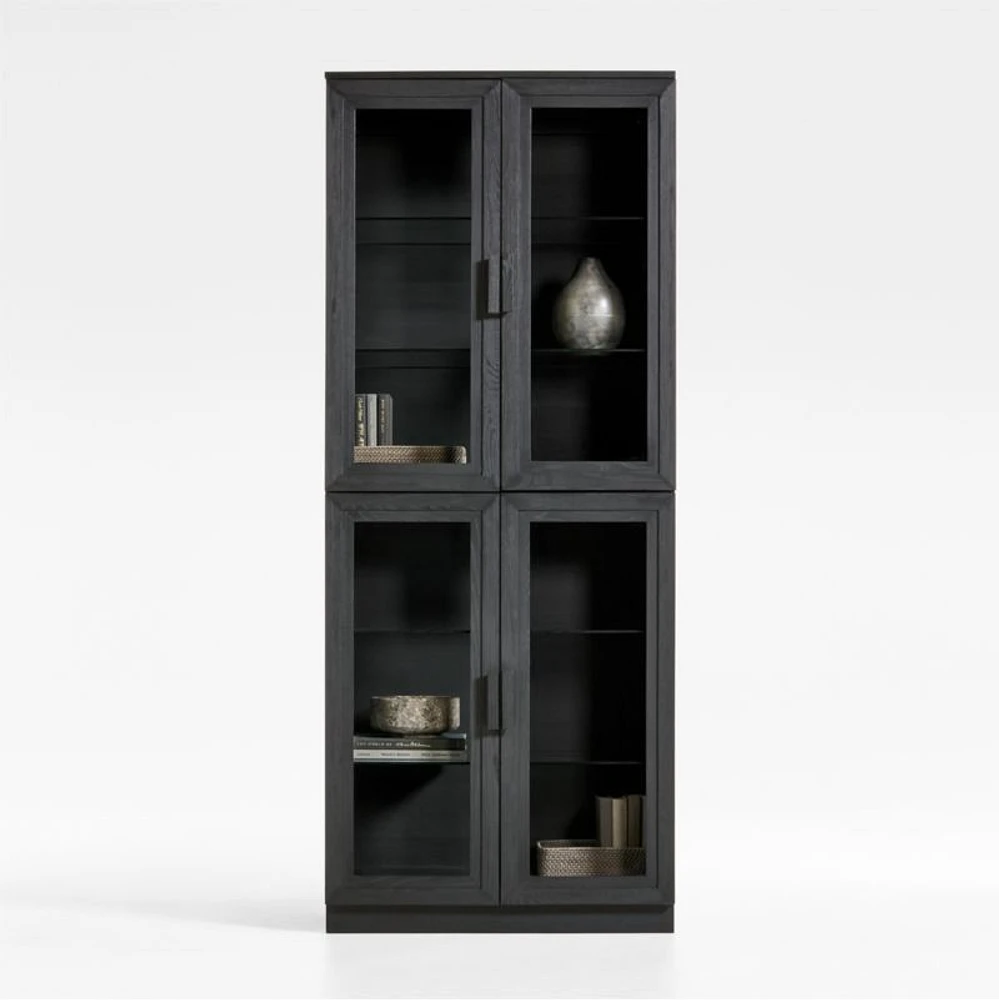 Calypso Black Elm Wood Modular Glass-Door Bookcase Hutches, Set of 2