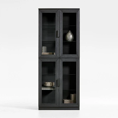 Calypso Black Elm Wood Modular Glass-Door Bookcase Hutches, Set of 2
