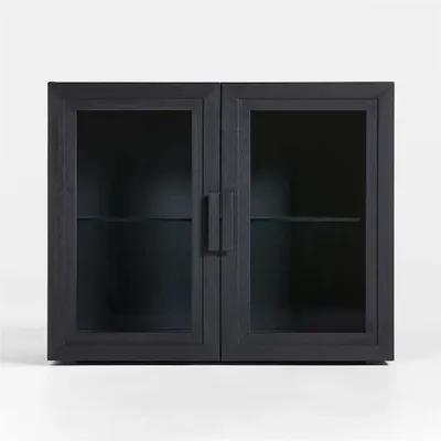 Calypso Black Ebonized Wood Glass Door Cabinet Base