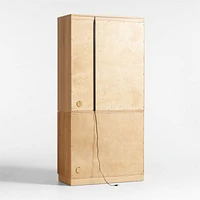 Calypso Natural Elm Wood Bar Hutch Cabinet with Wood Door Base