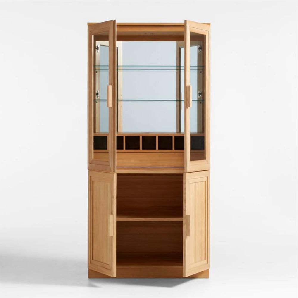 Calypso Natural Elm Wood Bar Hutch Cabinet with Wood Door Base
