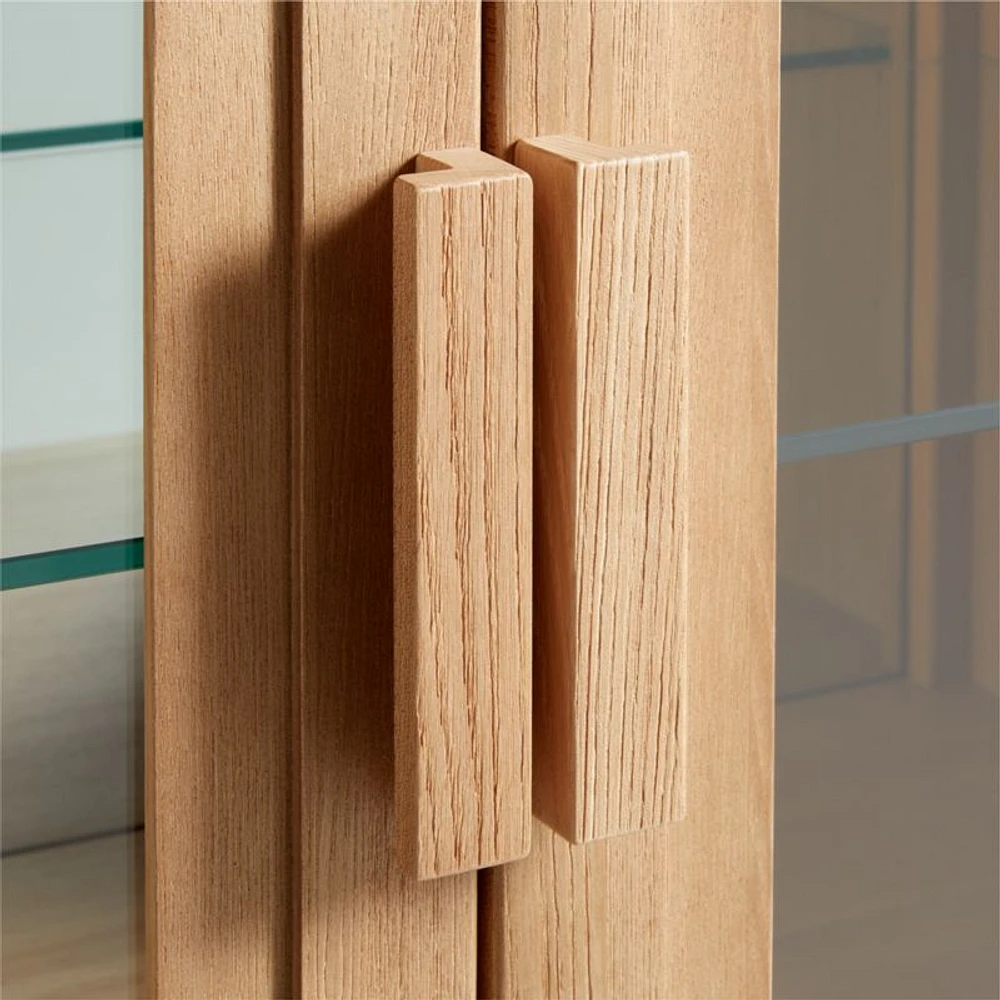 Calypso Natural Elm Wood Bar Hutch Cabinet with Wood Door Base