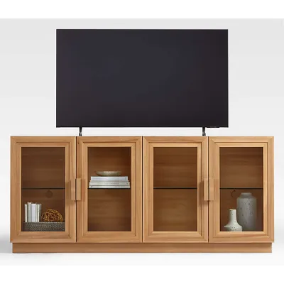 Calypso Natural Wood 72" Storage Media Console with Glass Doors
