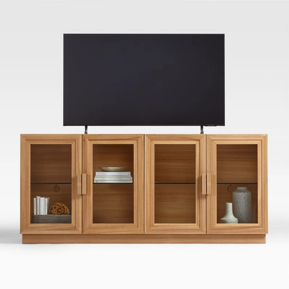 Calypso 72" Elm Natural Wood Storage Media Console with Glass Doors
