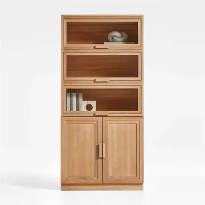 Calypso Natural Elm Modular Storage Cabinet with Wood-Door Base and Glass Doors