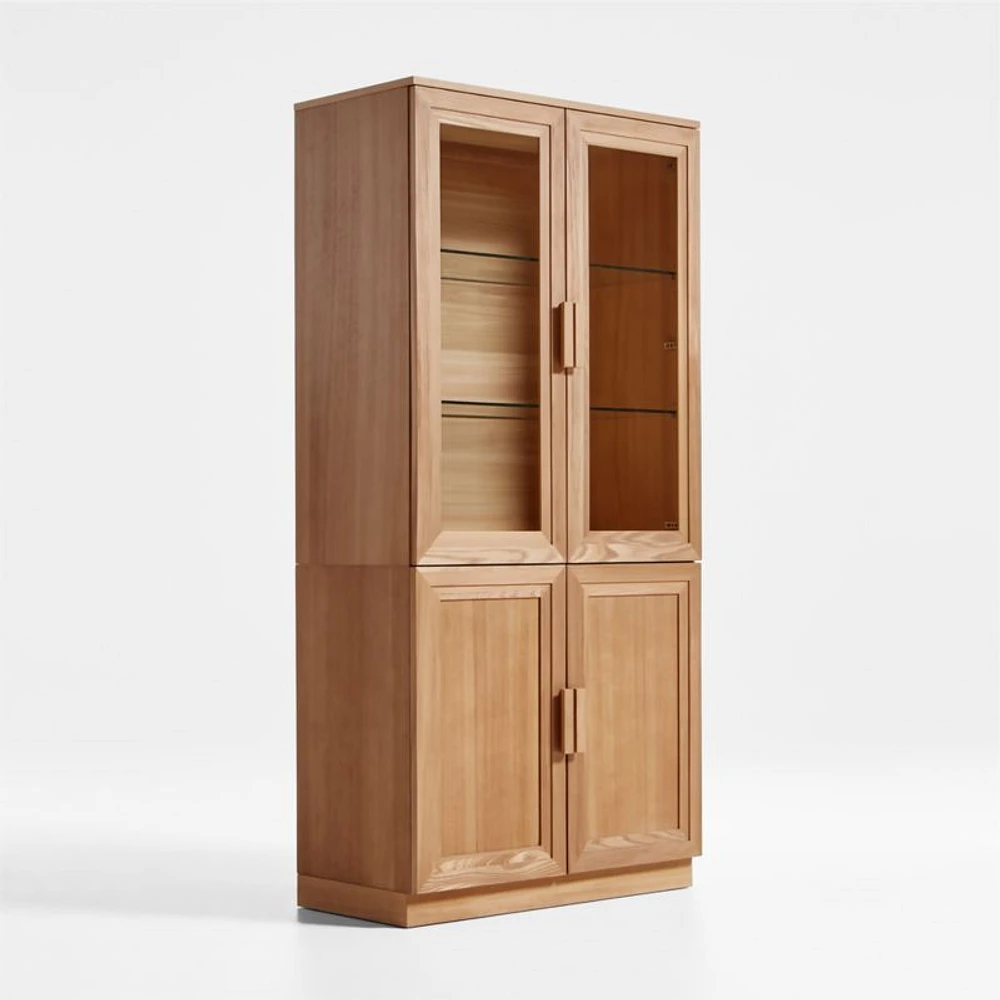 Calypso Natural Elm Modular Wood-Door Base and Glass-Door Bookshelf Hutch