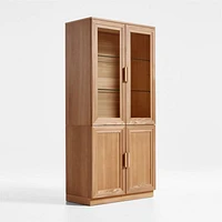 Calypso Natural Elm Modular Wood-Door Base and Glass-Door Bookshelf Hutch
