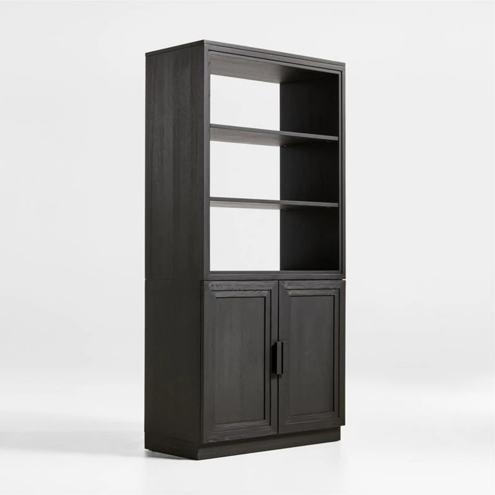 Calypso Black Wood Modular Elm Wood-Door Base and Bookshelf Hutch