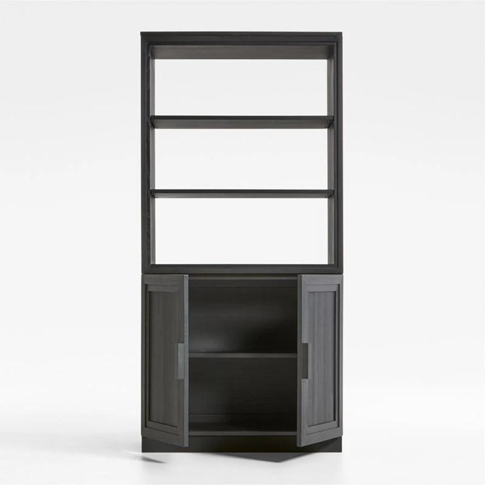 Calypso Black Wood Modular Elm Wood-Door Base and Bookshelf Hutch