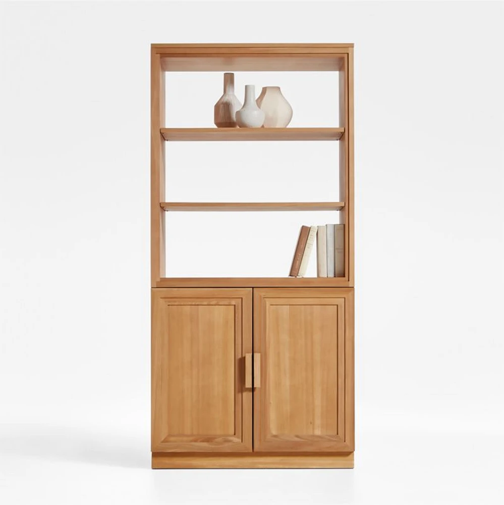Calypso Natural Elm Modular Wood-Door Base and Bookshelf Hutch