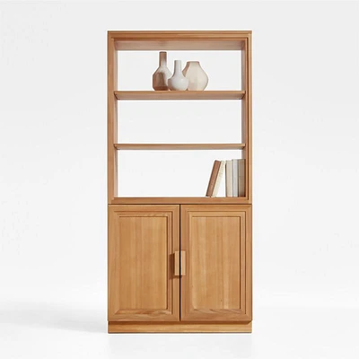 Calypso Natural Elm Modular Wood-Door Base and Bookshelf Hutch