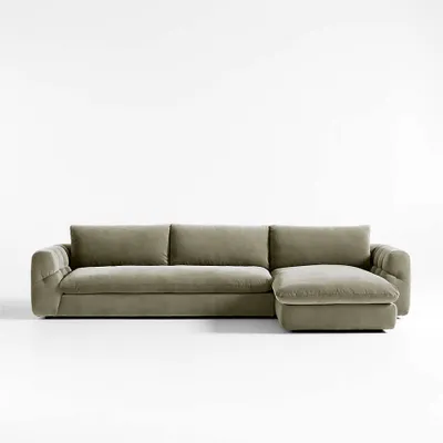 Cambria Green Velvet 2-Piece Right-Arm Chaise Sectional Sofa