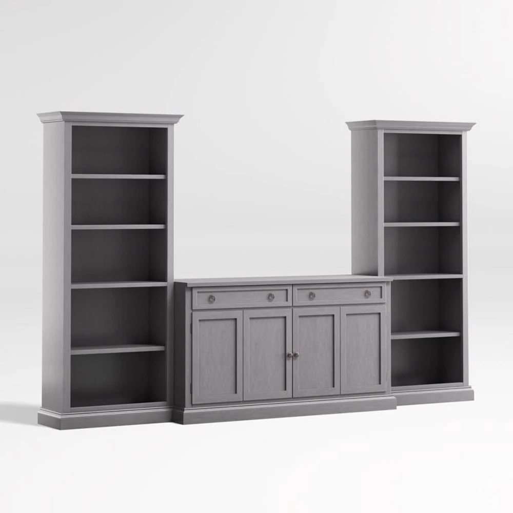 Cameo Dove Grey 3-Piece Entertainment Center with Open Bookcases