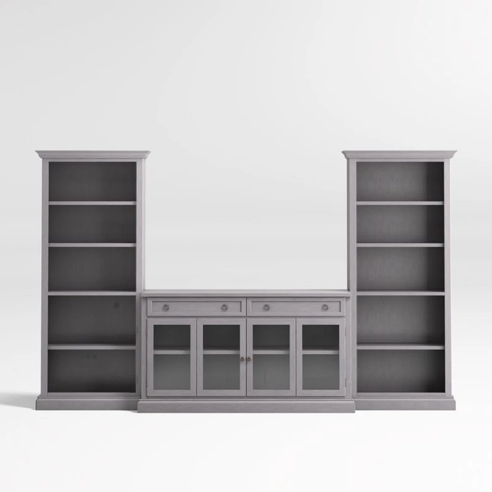 Cameo Dove Grey 3-Piece Glass Door Entertainment Center with Open Bookcases