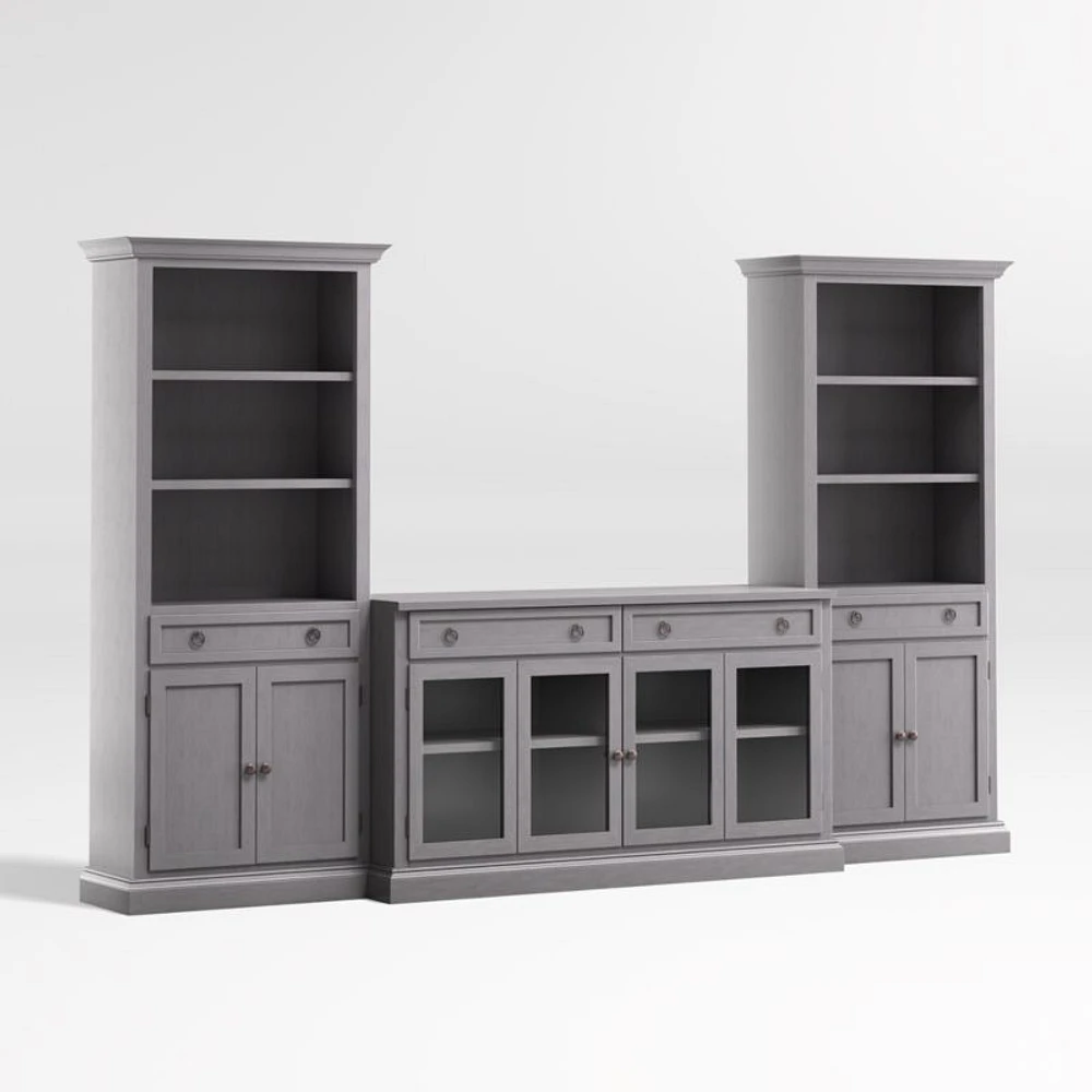 Cameo Dove Grey 3-Piece Glass Door Entertainment Center with Storage Bookcases